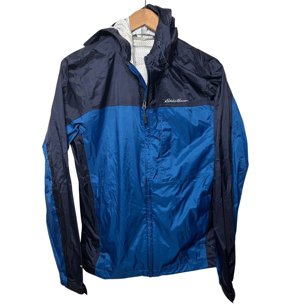 Eddie Bauer Jacket Mens Weatheredge Windbreaker Blue Navy Hooded Zip Summer S